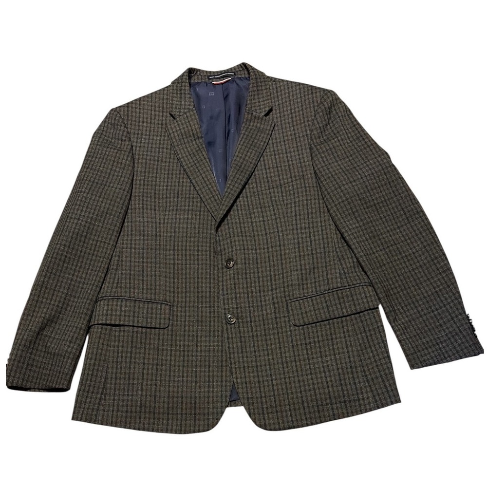 Tommy Hilfiger Mens Modern fit Sport Coat  42 S charcoal grey and brown plaid